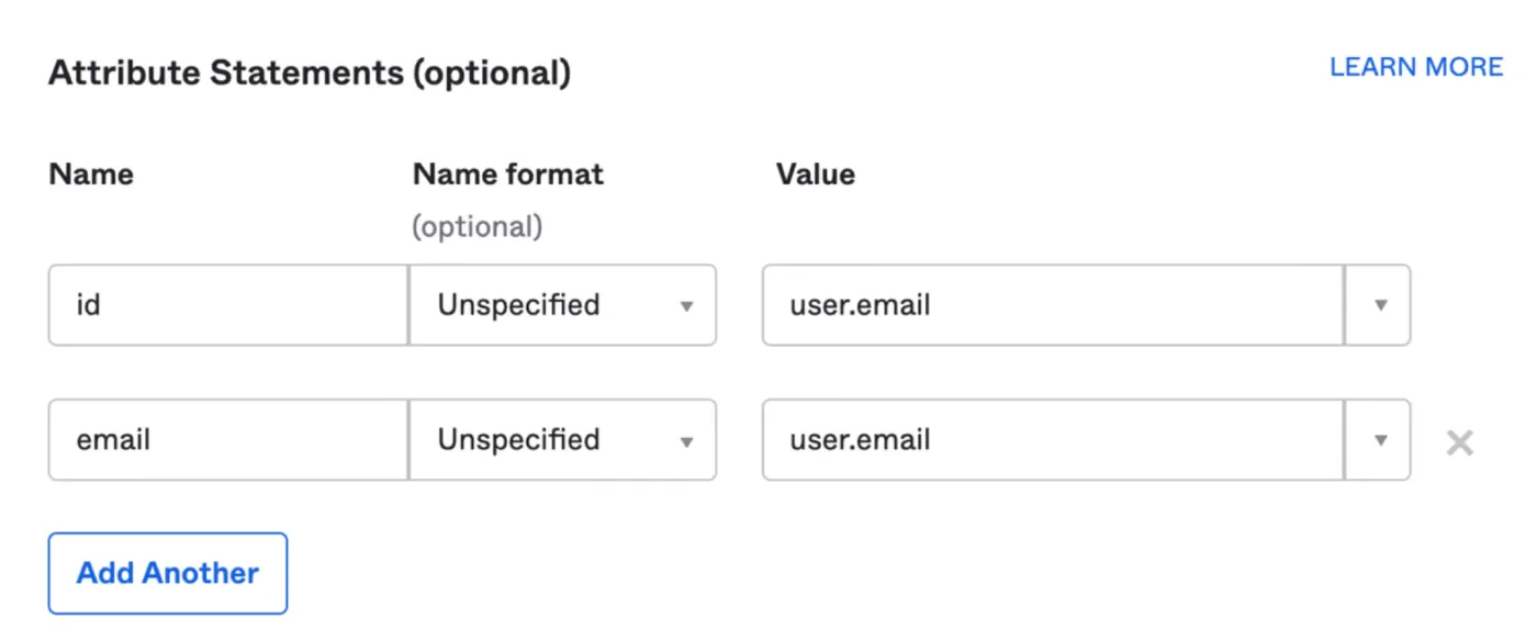 Map the id and email SAML attributes to the user's email address