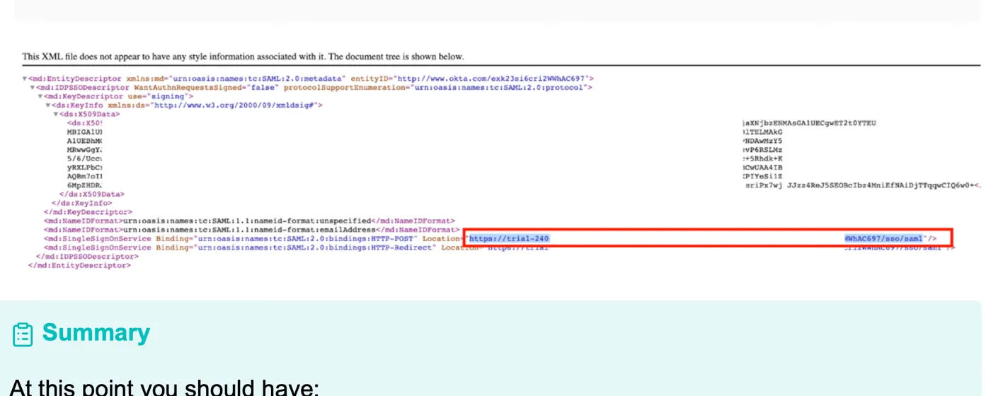 Copy the HTTP-POST SingleSignOnService location from the IdP metadata