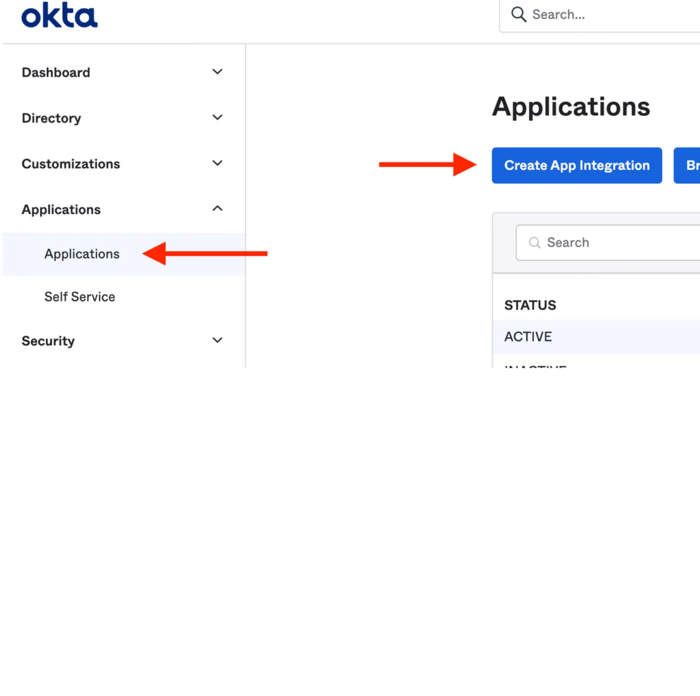 Create an app integration from the Applications page in the Okta Admin Console