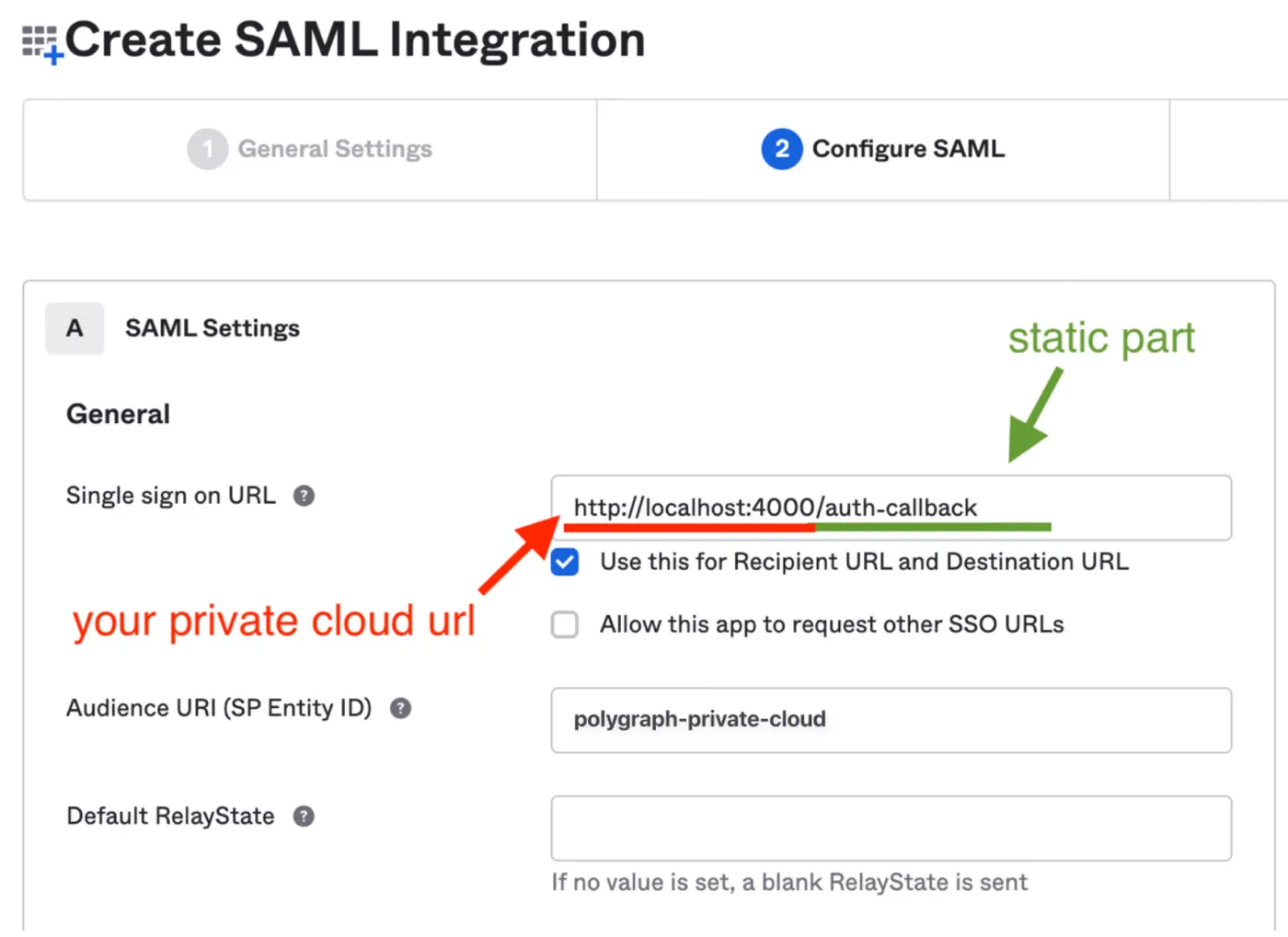 Configure the Polygraph callback URL and audience URI