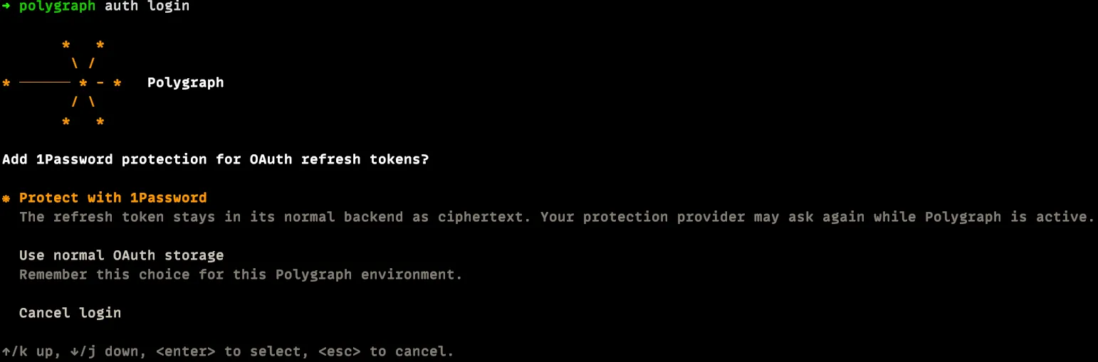 Polygraph login offering 1Password token protection
