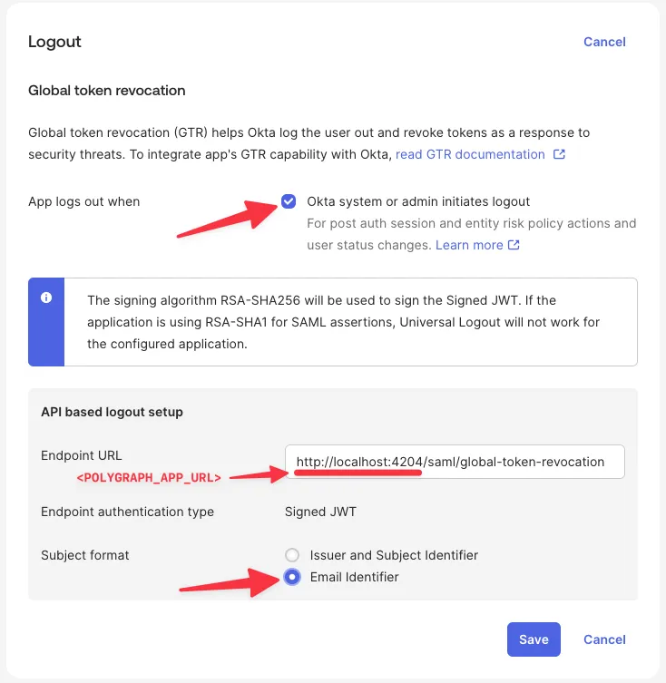 Configure the Polygraph endpoint and email identifier for Universal Logout